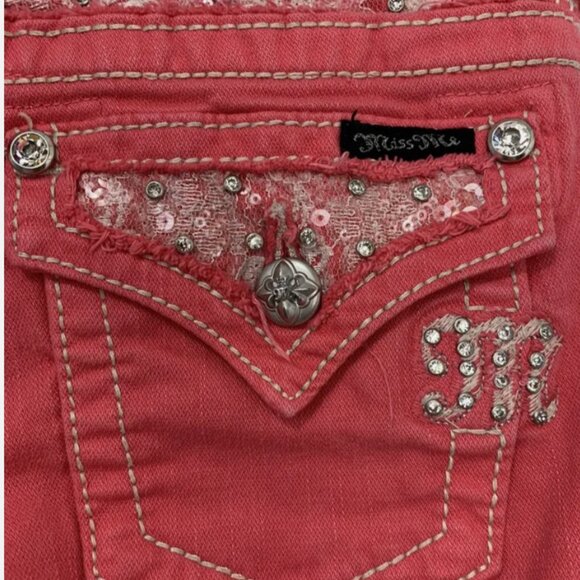 Miss Me Womens Pink Sequins Crystal Embellished Pockets Cropped Jeans Sz 29 - Picture 4 of 6
